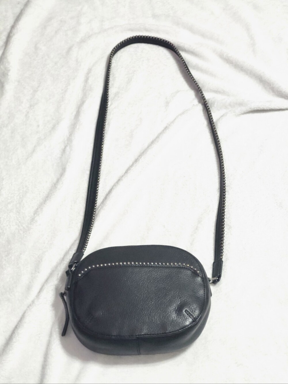 Vince Camuto Black Leather Studded Camera Crossbody Bag
